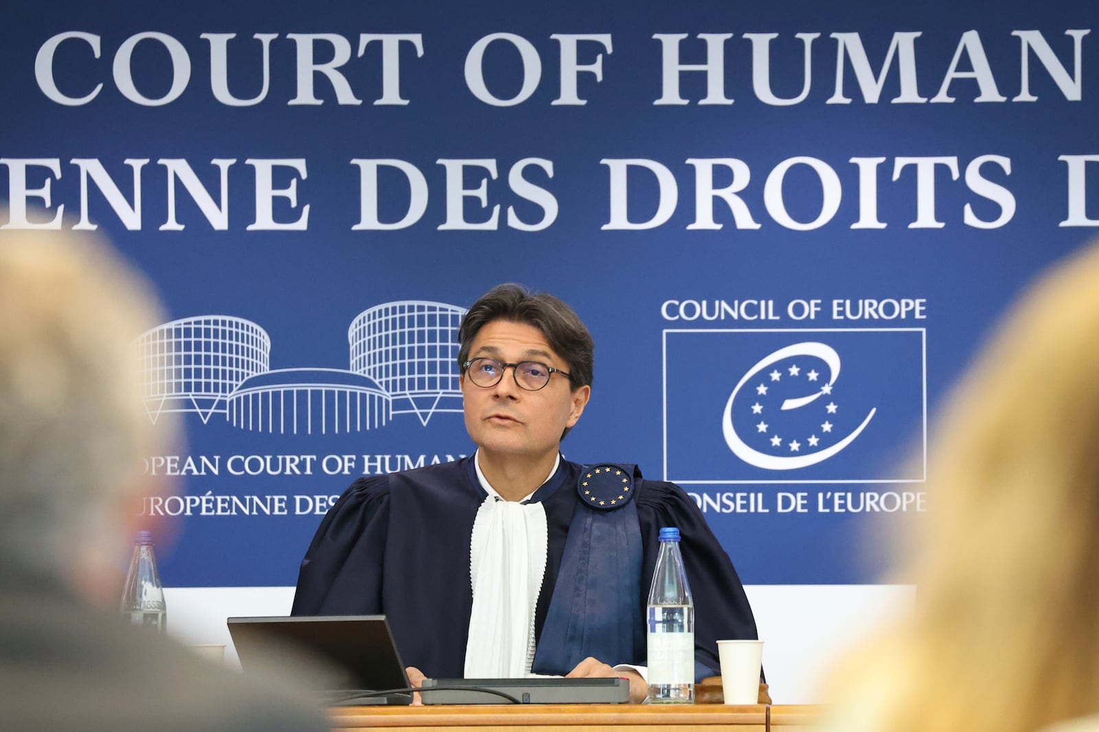 President of the European Court of Human Rights Mattias Guyomar speaks before issuing a judgment about alleged Russian violations in Ukraine since 2014, including the downing of Malaysia Airlines flight MH17, Wednesday, July 9, 2025 in Strasbourg, eastern France. (AP Photo/Antonin Utz)