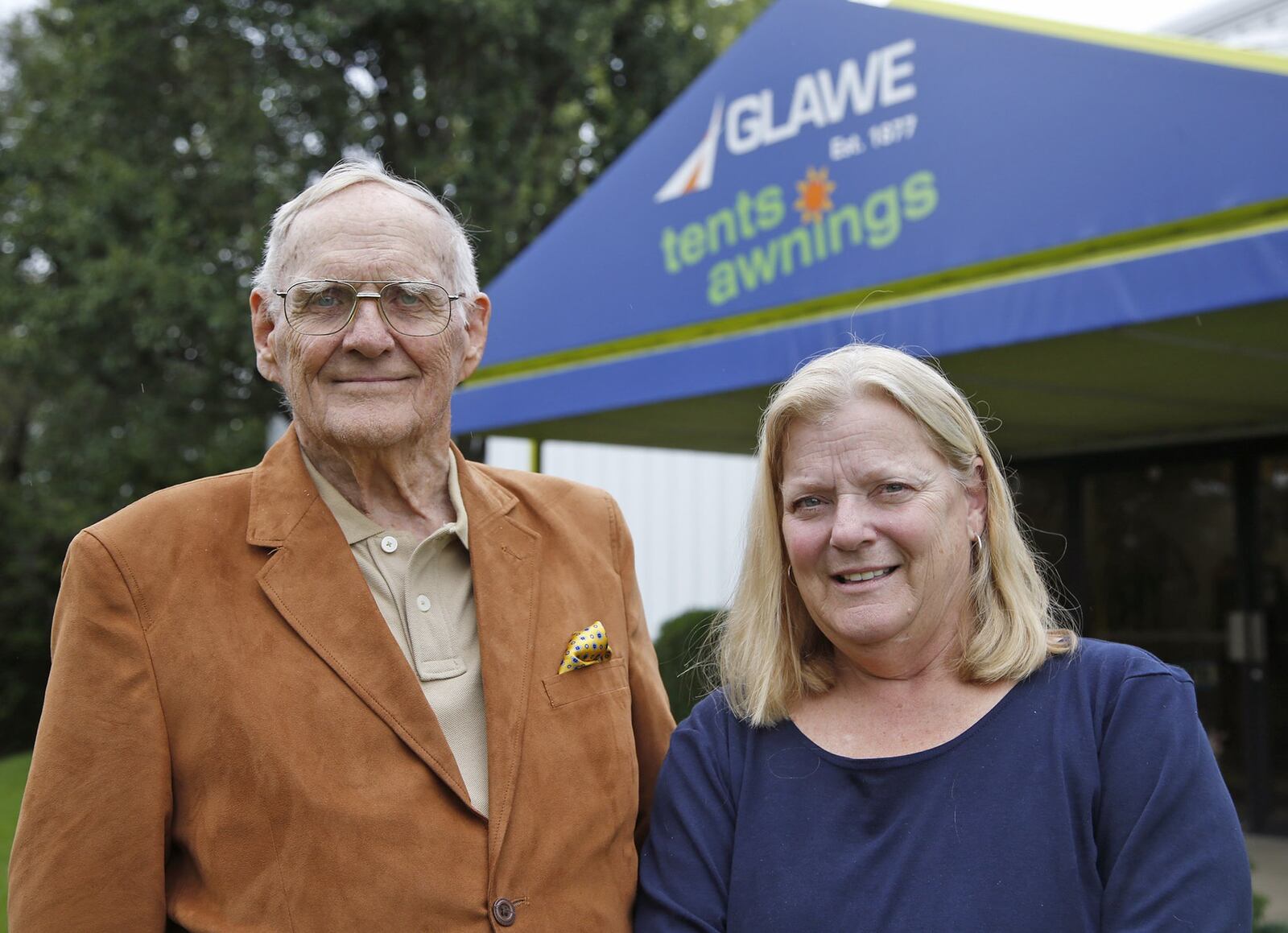 Glawe Awnings and Tents CEO Vernon Schaefer with his daughter and company owner Katharine Schaefer. TY GREENLEES / STAFF