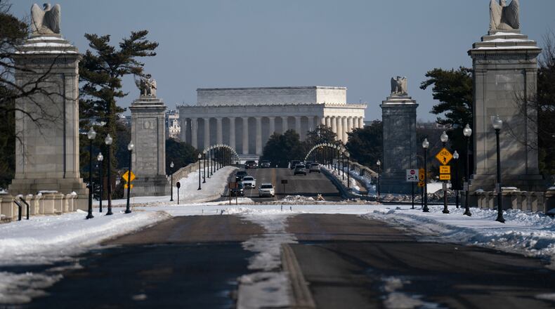Memorial Circle, the proposed plot of land near Memorial Bridge where the Independence Arch could be built is seen in Washington, Tuesday, Feb. 3, 2026. (AP Photo/Nathan Howard)