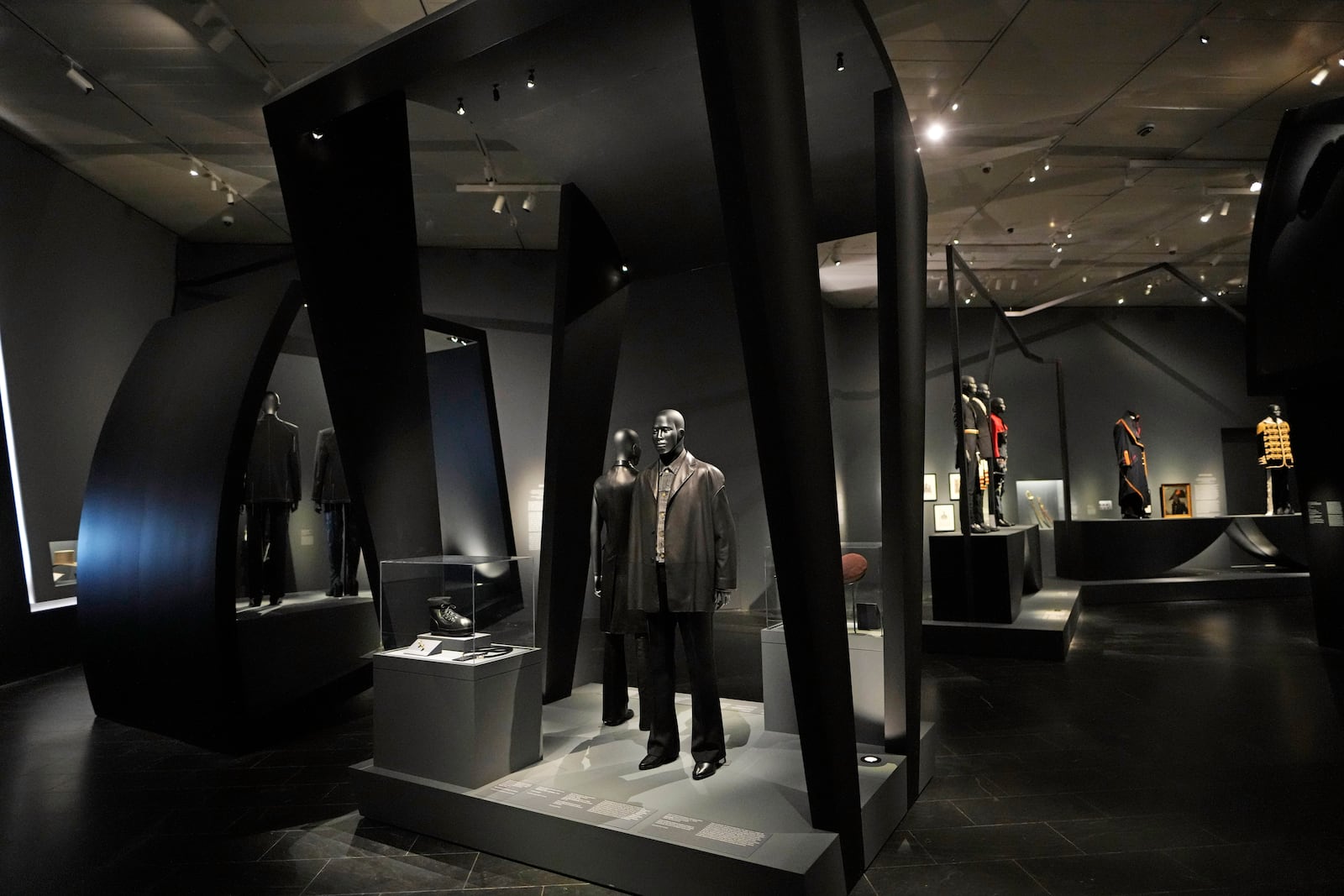 Designs are displayed at the Metropolitan Museum of Art's Costume Institute exhibition, "Superfine: Tailoring Black Style," on Saturday, May 3, 2025, in New York. (Photo by Charles Sykes/Invision/AP)