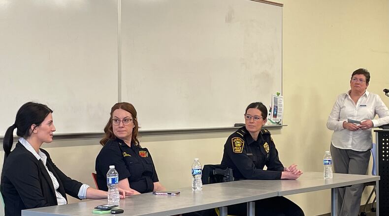 Three local first responders discuss their experiences at a panel discussion at Clark County Library on Saturday.