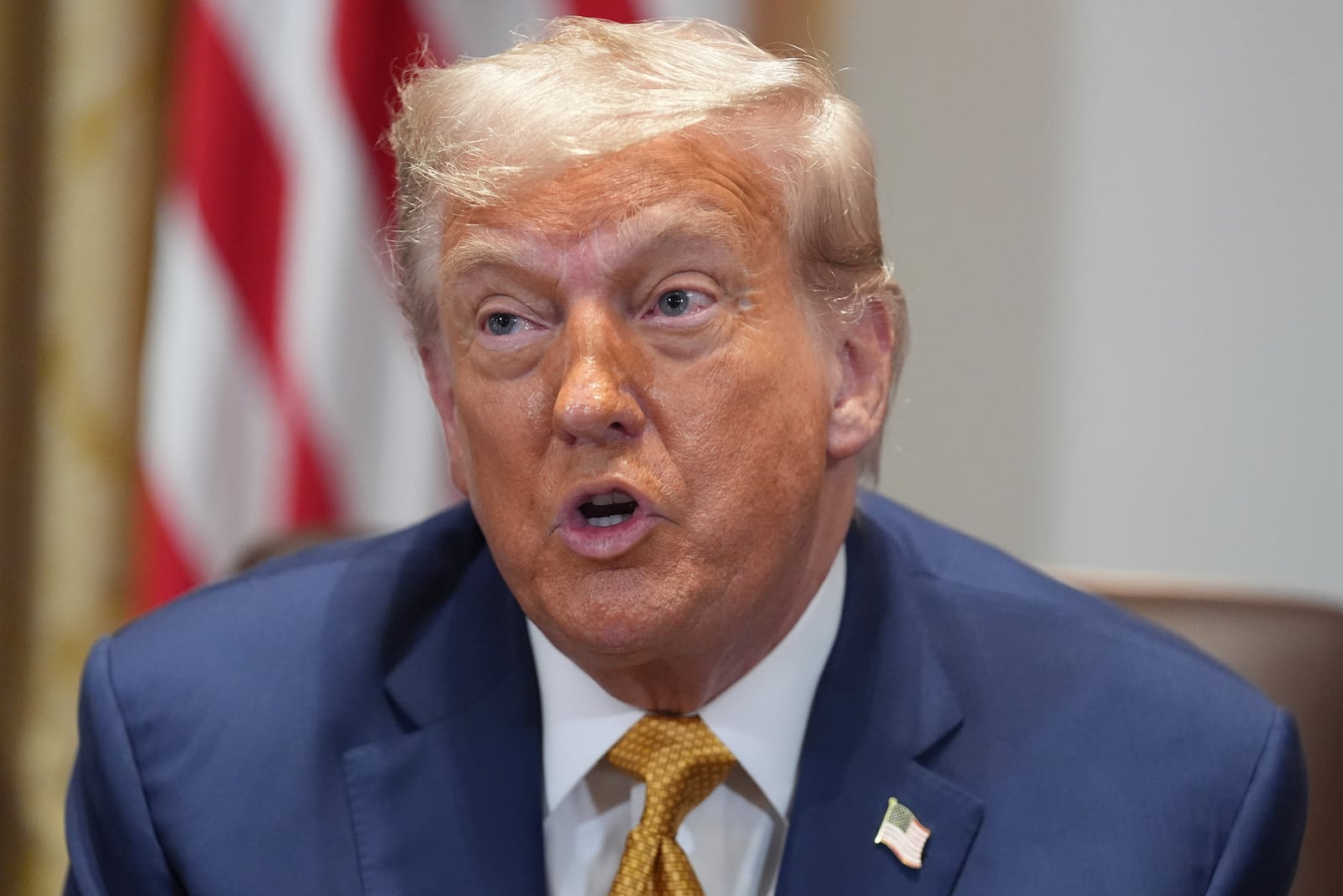 President Donald Trump speaks during a cabinet meeting at the White House, Tuesday, July 8, 2025, in Washington. (AP Photo/Evan Vucci)