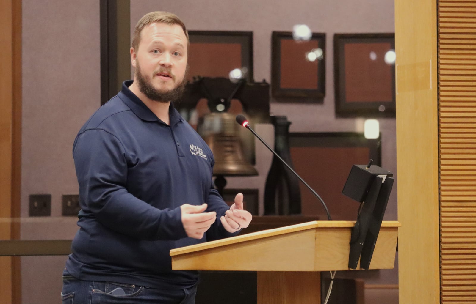 Second Harvest Food Bank Executive Director Alex Jackson talks about the increasing need for food assistance with people not getting their SNAP benefits at the Springfield city commission meeting Monday, Nov. 3, 2025. JESSICA OROZCO/STAFF