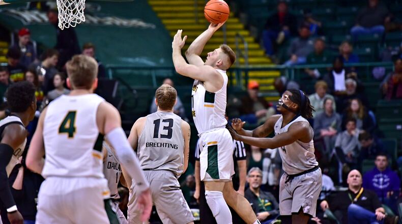 Wright State’s Loudon Love puts up a shot against Oakland during Thursday night’s game at the Nutter Center. Joseph Craven/CONTRIBUTED
