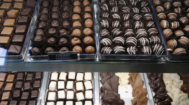 Some of the variety of chocolates at Winans Chocolates and Coffees in downtown Springfield. BILL LACKEY/STAFF