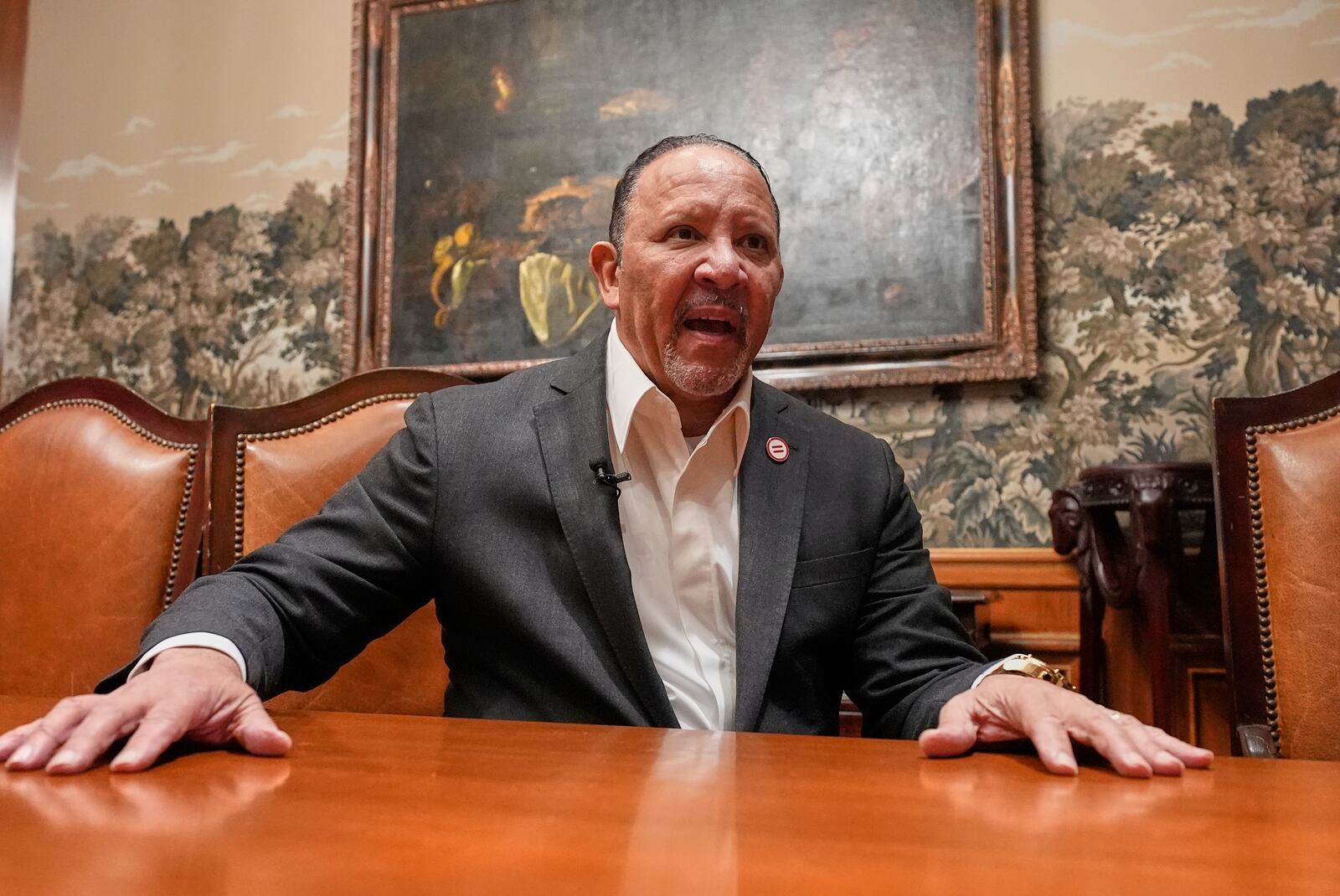 Marc Morial, Former New Orleans Mayor and current president of the National Urban League, speaks to the Associated Press about the creole roots of Pope Leo XIV, in New Orleans, Friday, May 9, 2025. (AP Photo/Gerald Herbert)