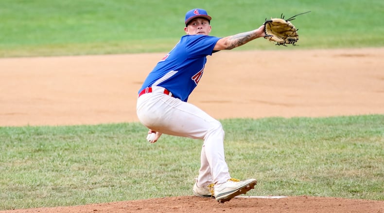 Southeastern High School graduate and Wright State University sophomore Wes Earles pitches in a recent game for the Champion City Kings. CONTRIBUTED PHOTO BY MICHAEL COOPER