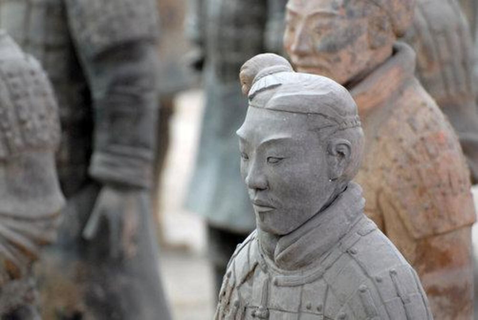 A regiment of terracotta soldiers stands in a tomb pit at the Museum of the Terracotta Army in Xian, China.
