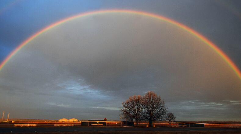 What may be the last rainbow of 2022 over Wright Patterson Air Force Base Friday Dec. 30, 2022. MARSHALL GORBY\STAFF