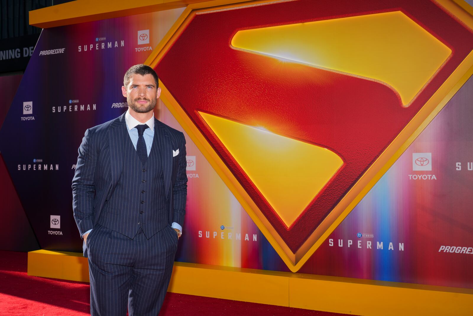 David Corenswet arrives at the premiere of "Superman" on Monday, July 7, 2025, at TCL Chinese Theatre in Los Angeles. (Photo by Jordan Strauss/Invision/AP)