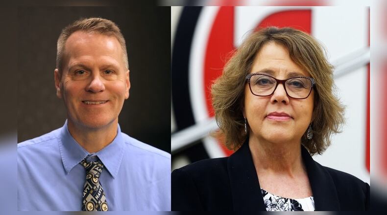 Southeastern Local Schools Superintendent David Shea and Tecumseh Local Schools Superintendent Paula Crew.