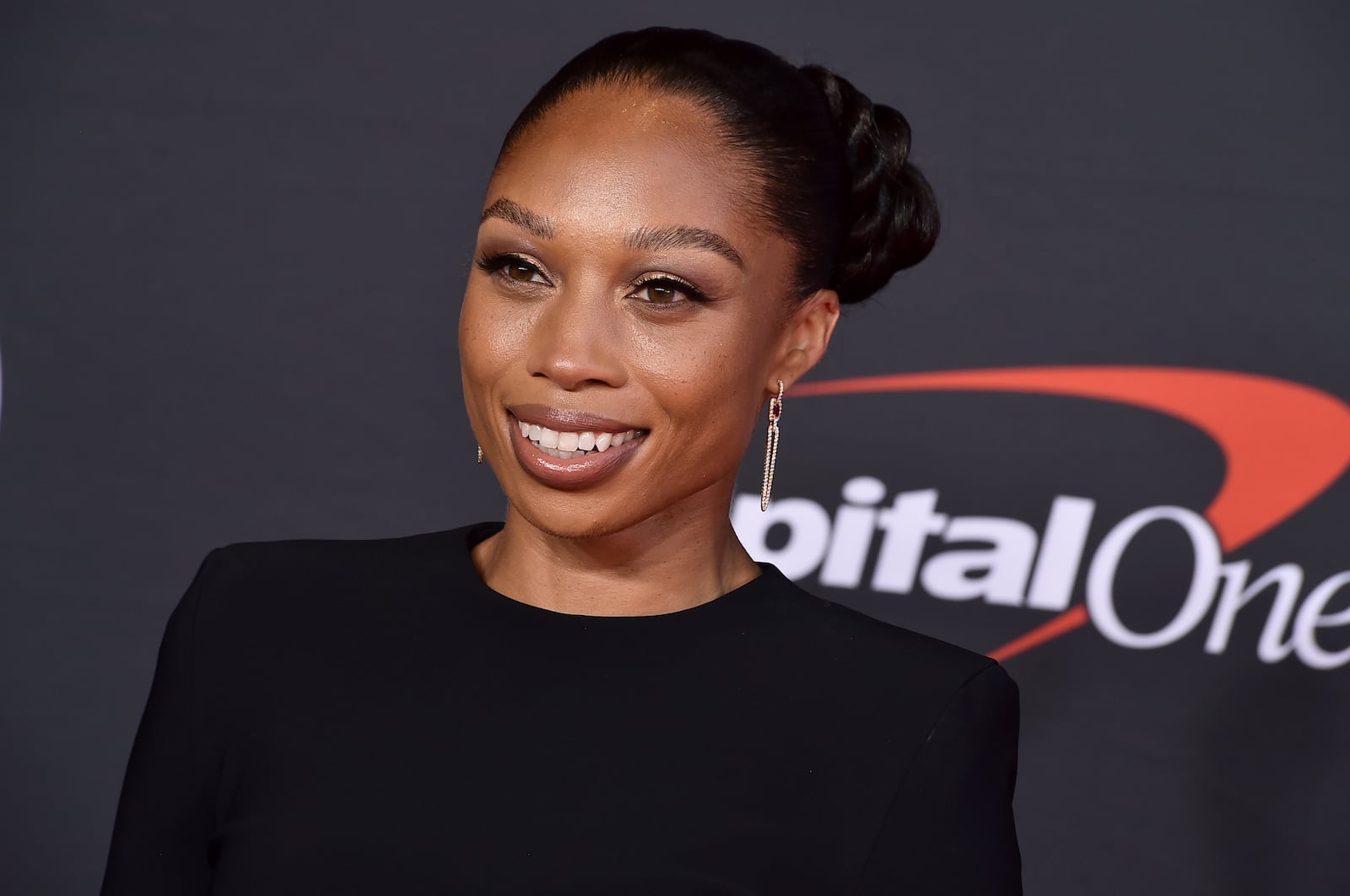 FILE - Track and field runner Allyson Felix arrives at the ESPY Awards, July 20, 2022, at the Dolby Theatre in Los Angeles. (Photo by Jordan Strauss/Invision/AP, file)