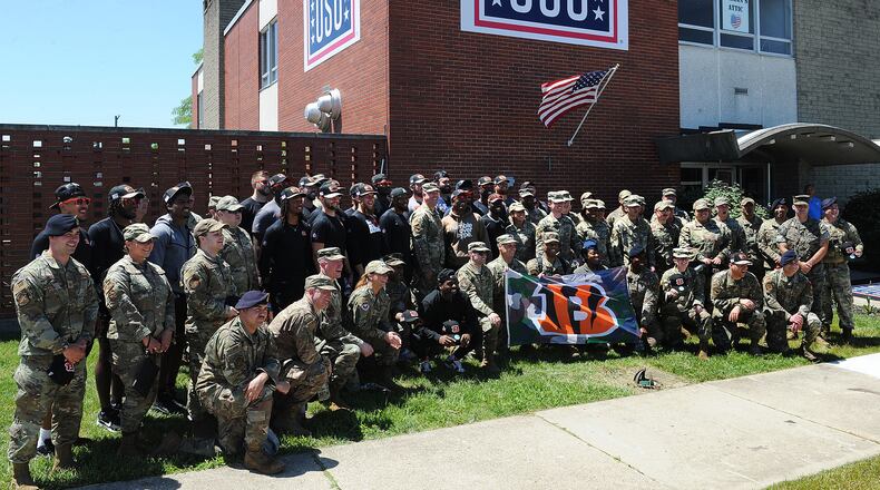Cincinnati Bengals rookies had the opportunity to engage with military members during a USO luncheon Friday June 3, 2022 to learn about the life of an Airmen. Following the luncheon, the team will tour a C-17 aircraft at the 445th Airlift Wing, visit the 88th Air Base Wing Honor Guard and conclude the tour with meeting some of the Air Force’s bravest Airmen assigned to the Explosives Ordinance Disposal team. The hands-on tour will give the team an insight of Air Force capabilities and the missions at Wright-Patterson Air Force Base. MARSHALL GORBY\STAFF