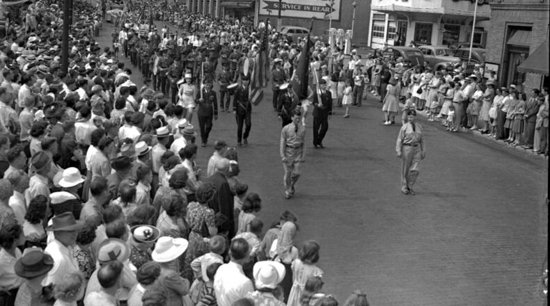 Wartime mandated blackouts meant that fireworks were not an option for 4th of July celebrations in 1942, but the city of Springfield made up for it with a parade that was bigger than usual with thousands turning out to march and watch. PHOTO COURTESY OF THE CLARK COUNTY HISTORICAL SOCIETY