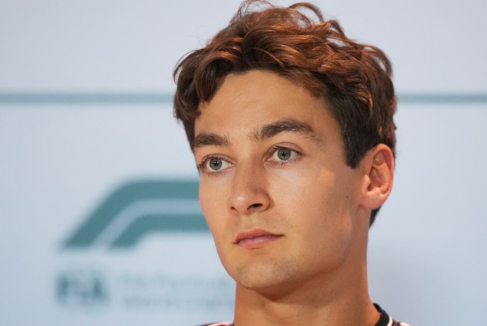 Mercedes driver George Russell, of Britain, participates in a drivers' press conference ahead of the Formula One Miami Grand Prix auto race, Thursday, May 1, 2025, in Miami Gardens, Fla. (AP Photo/Rebecca Blackwell)