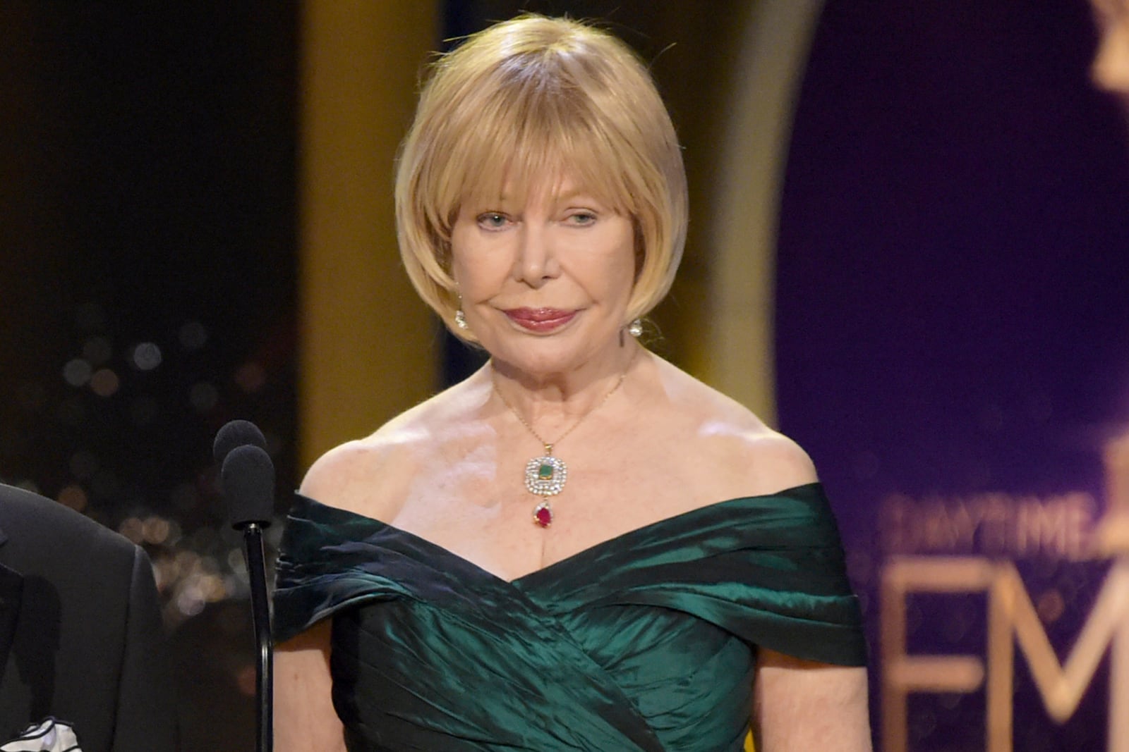 FILE - Loretta Swit presents a tribute to "Mr. Rogers" at the 45th annual Daytime Emmy Awards on April 29, 2018, in Pasadena, Calif. (Photo by Richard Shotwell/Invision/AP, File