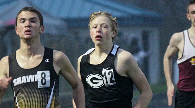 Greenon High School junior-to-be Sean Glaze (No. 12) won the 3,000-meter race walk national championship at the New Balance National Outdoor meet Saturday in North Carolina. It was the second national championship for Glaze, who also won the 1-mile New Balance National Indoor title in March in New York. Contributed / Greg Billing