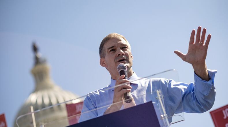 Rep. Jim Jordan (R-Ohio) speaks at a rally on the West Lawn of the U.S. Capitol in Washington, Sept. 26, 2018. (Pete Marovich/The New York Times)