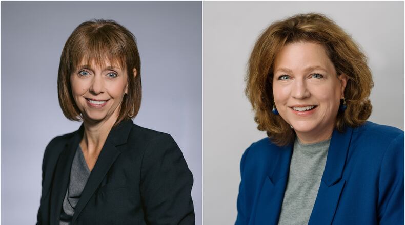 Cox Enterprises has named Suzanne Klopfenstein (left) the publisher of Cox First Media, which includes the Dayton Daily News, the Springfield News-Sun, the Journal-News and Dayton.com. Klopfenstein will assume her new role on Jan. 1, 2023, when publisher Jana Collier (right) retires.