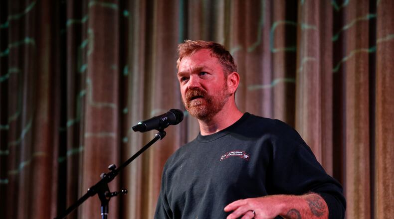 FILE - Democratic Maine Senate candidate Graham Platner speaks at a town hall in Ogunquit, Maine, Oct. 22, 2025. (AP Photo/Caleb Jones, file)