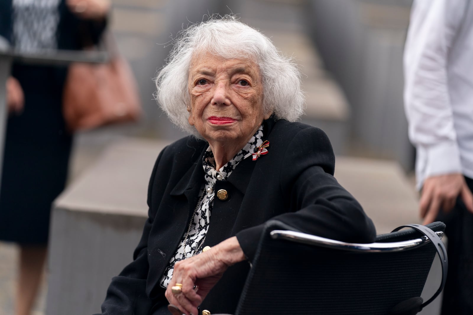 Holocaust Survivor Margot Friedlander appears for an event with U.S. Secretary of State Antony Blinken at the Memorial to the Murdered Jews of Europe in Berlin, Thursday, June 24, 2021. (AP Photo/Andrew Harnik, Pool)