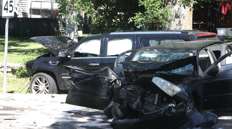 Multiple injuries were reported following a two-vehicle crash Friday afternoon, June 24, 2022, on Springfield Jamestown Road near West Possum Road in Springfield Twp. BILL LACKEY/STAFF