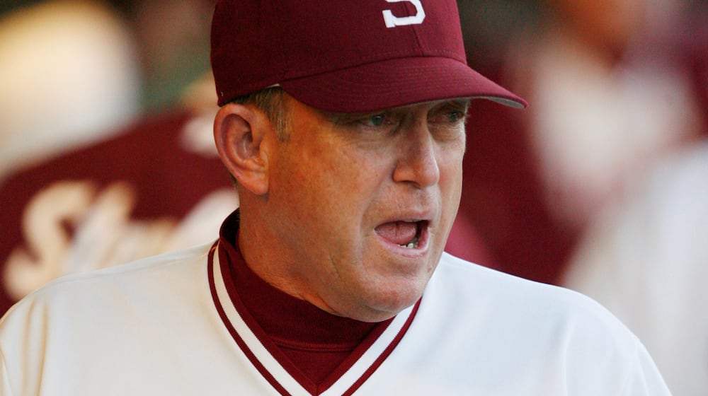 Stanford coach Mark Marquess cheers on his team during a baseball game against California in Stanford, Calif., on March 2, 2007. (Darryl Bush/San Francisco Chronicle via AP)