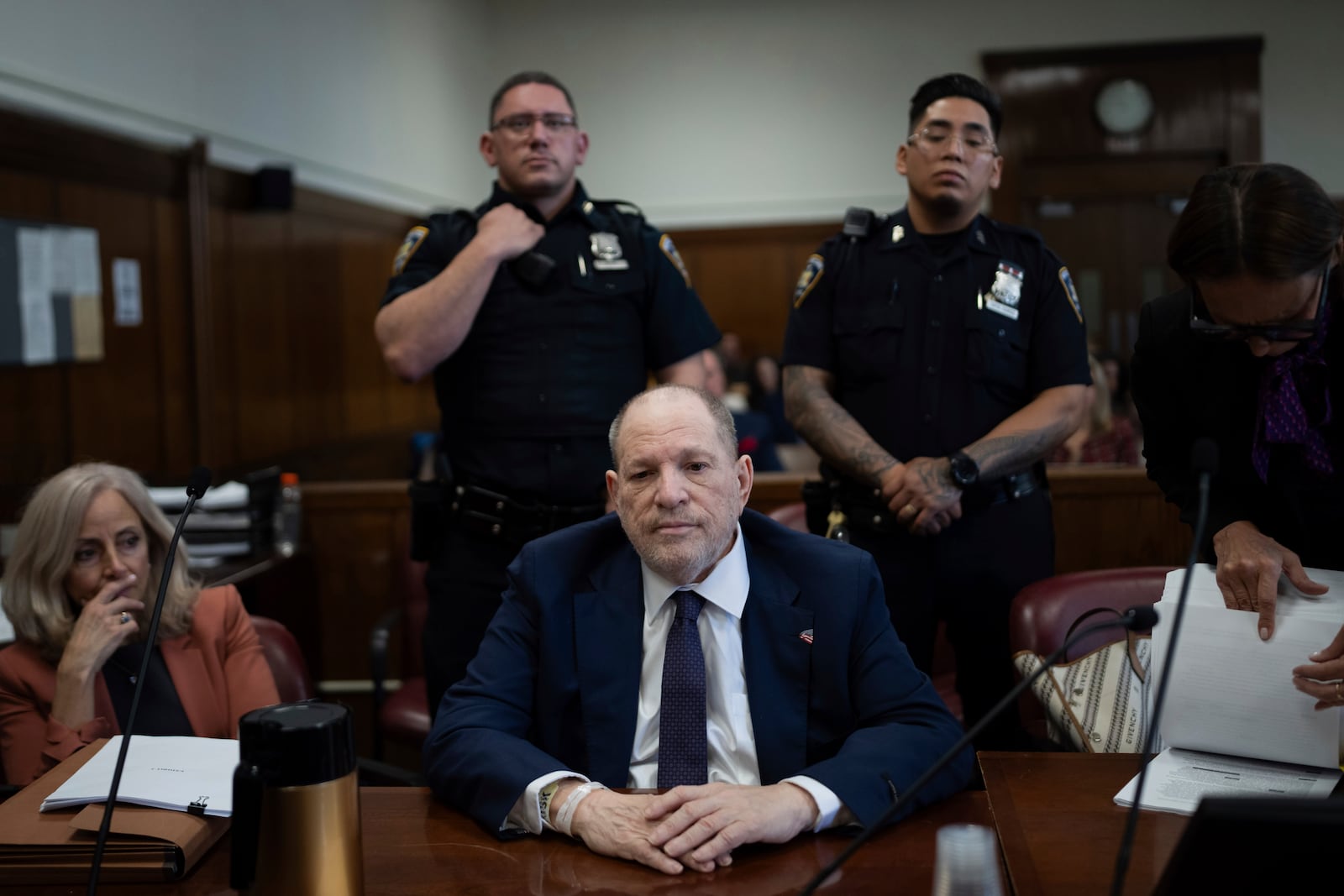 Harvey Weinstein appears in state court in Manhattan, Thursday, May 1, 2025 in New York. (AP Photo/Adam Gray, Pool)
