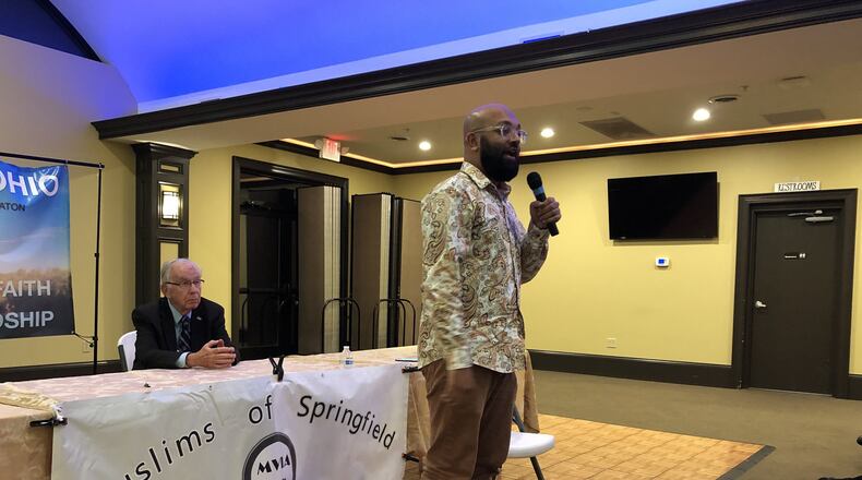 Comedian and storyteller Aman Ali was the keynote speaker at Springfield’s Islamic Day of Ohio event, talking about growing up as a non-white kid in Reynoldsburg, Ohio and his pride in the culture. Photo by Brett Turner