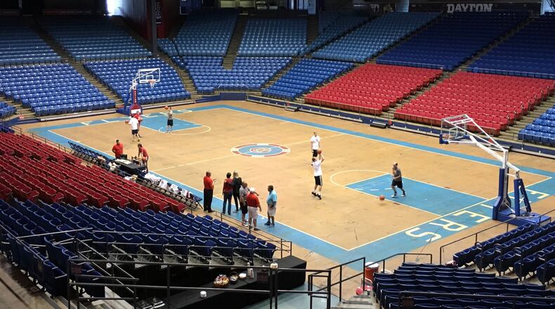 The old Tartan court at UD Arena on Friday, May 26, 2017. David Jablonski/Staff