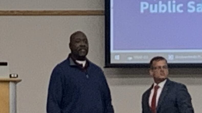 Nationally-recognized speaker Jermaine Galloway, known as the "Tall Cop," and Andy Wilson, Ohio’s Director of Public Safety, presented a program on recognizing trends in substance abuse and prevention for the community at Clark State Community College on Tuesday. The event was sponsored by Clark County Partners in Prevention.