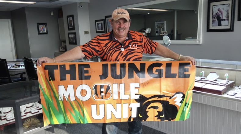 A Ross resident, who is an area businessman, and his wife are using what may be the Cincinnati Bengals’ second consecutive Super Bowl run this season to raise charity money through a game ticket and trip package. Among the causes they hope to support with the Super Bowl raffle is Ross High School athletics. Phil Amrein - pictured in his store - and his wife Shelley have lived in the Ross school community for more than three decades. (Photo by WCPO-TV\Journal-News)