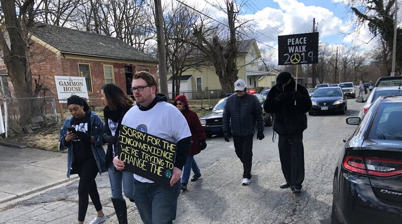 Around 20 people Saturday joined the first Springfield NAACP peace walk to celebrate nonviolence and to stand with the Muslim community. The walk started at the historic Gammon House in downtown Springfield. BRETT TURNER/CONTRIBUTED