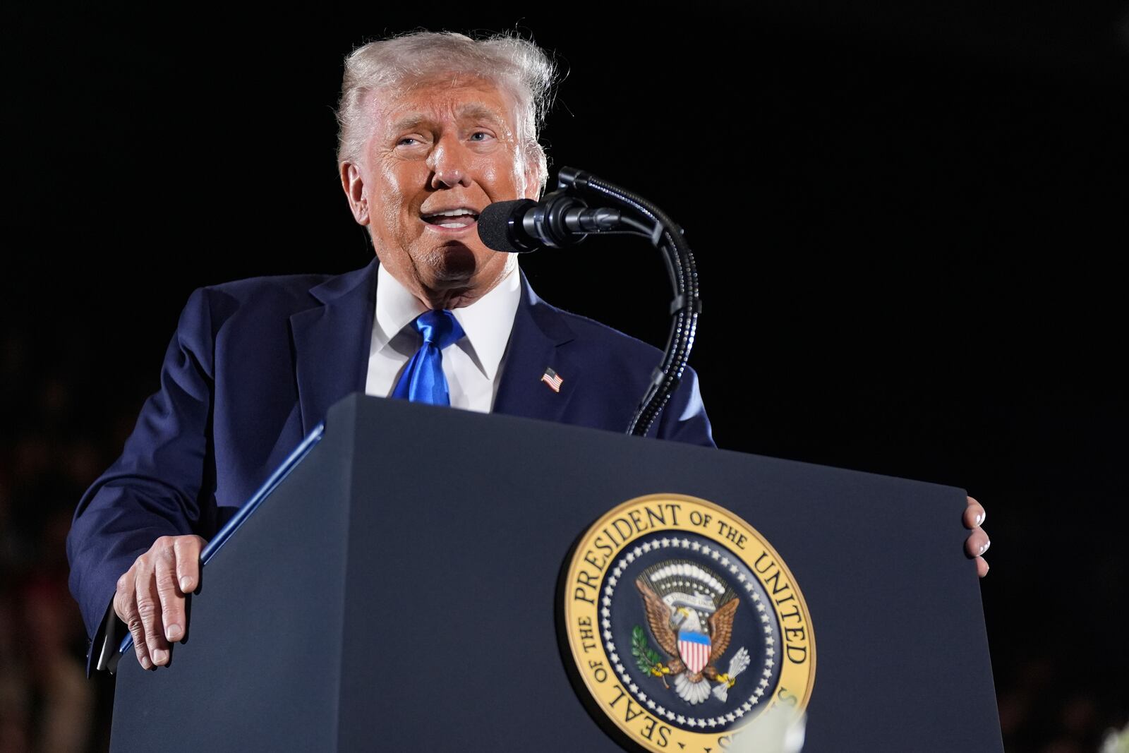 FILE - President Donald Trump gives a commencement address at the University of Alabama, Thursday, May 1, 2025, in Tuscaloosa, Ala. (AP Photo/Manuel Balce Ceneta, File)