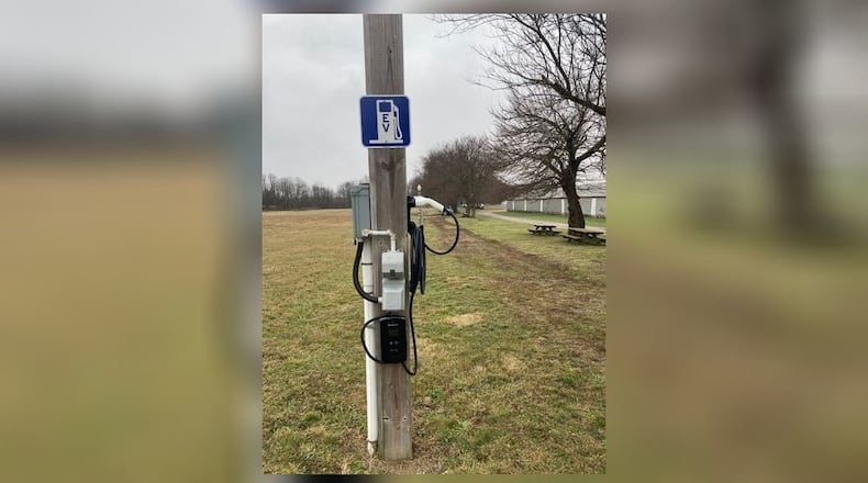 Electric vehicle charging station at Freshwater Farms of Ohio in Champaign County. Contributed