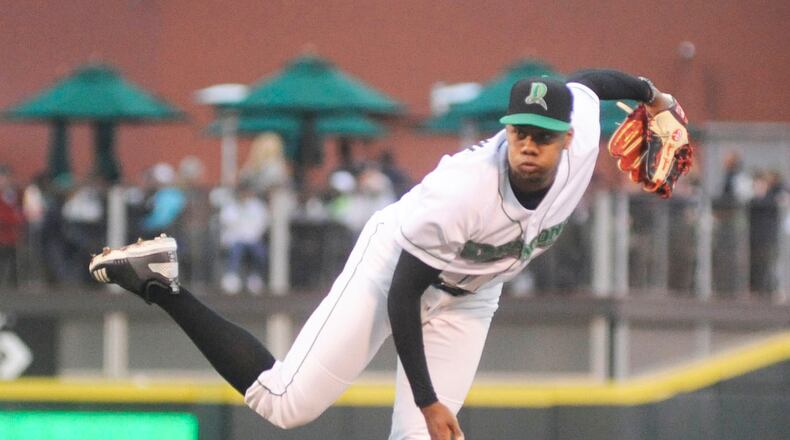 Dragons pitcher Hunter Greene went 2.1 innings in his second start. Dayton defeated visiting South Bend 4-1 at Fifth Third Field on Wed., April 18, 2018. MARC PENDLETON / STAFF