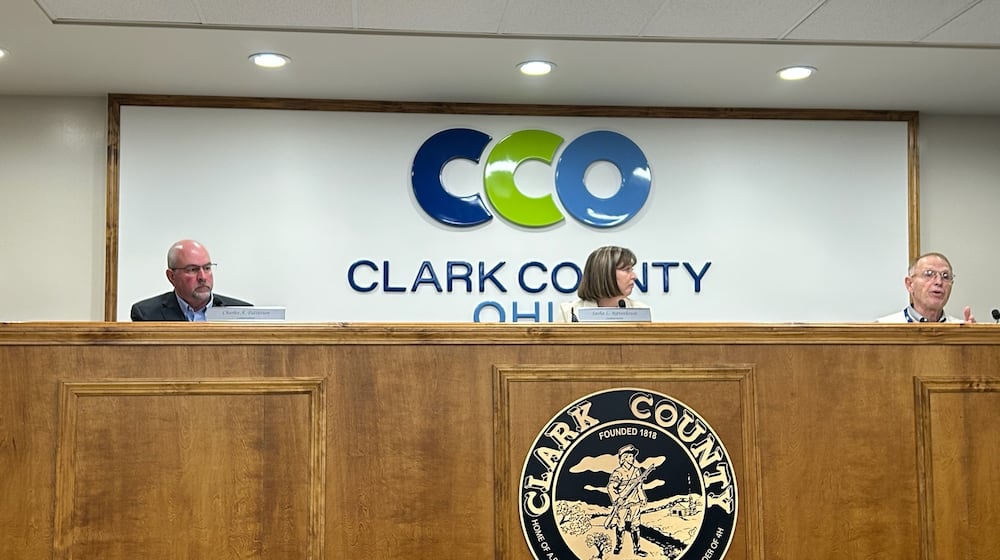 Clark County commissioners Charles Patterson, president Sasha Rittenhouse and Rick Lohnes during the Jan. 14 meeting. Brooke Spurlock/Staff