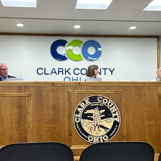 Clark County commissioners Charles Patterson, president Sasha Rittenhouse and Rick Lohnes during the Jan. 14 meeting. Brooke Spurlock/Staff
