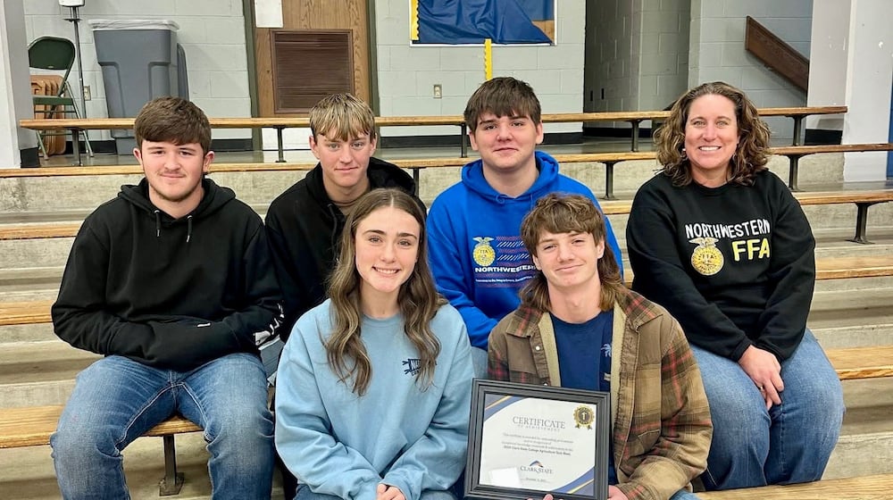 Clark State Agriculture Quiz Bowl winners: the Northwestern High School FFA team and Erica Hillard, advisor. Contributed