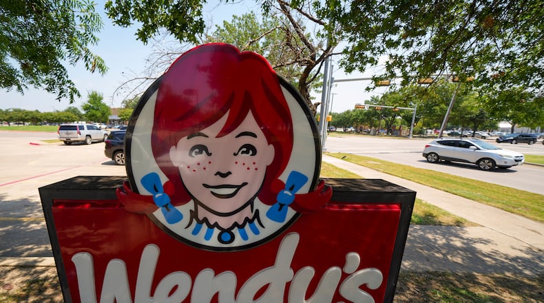 FILE - A sign is seen at a Wendy's restaurant Tuesday, Aug. 5, 2025, in Garland, Texas. (AP Photo/Julio Cortez, File)