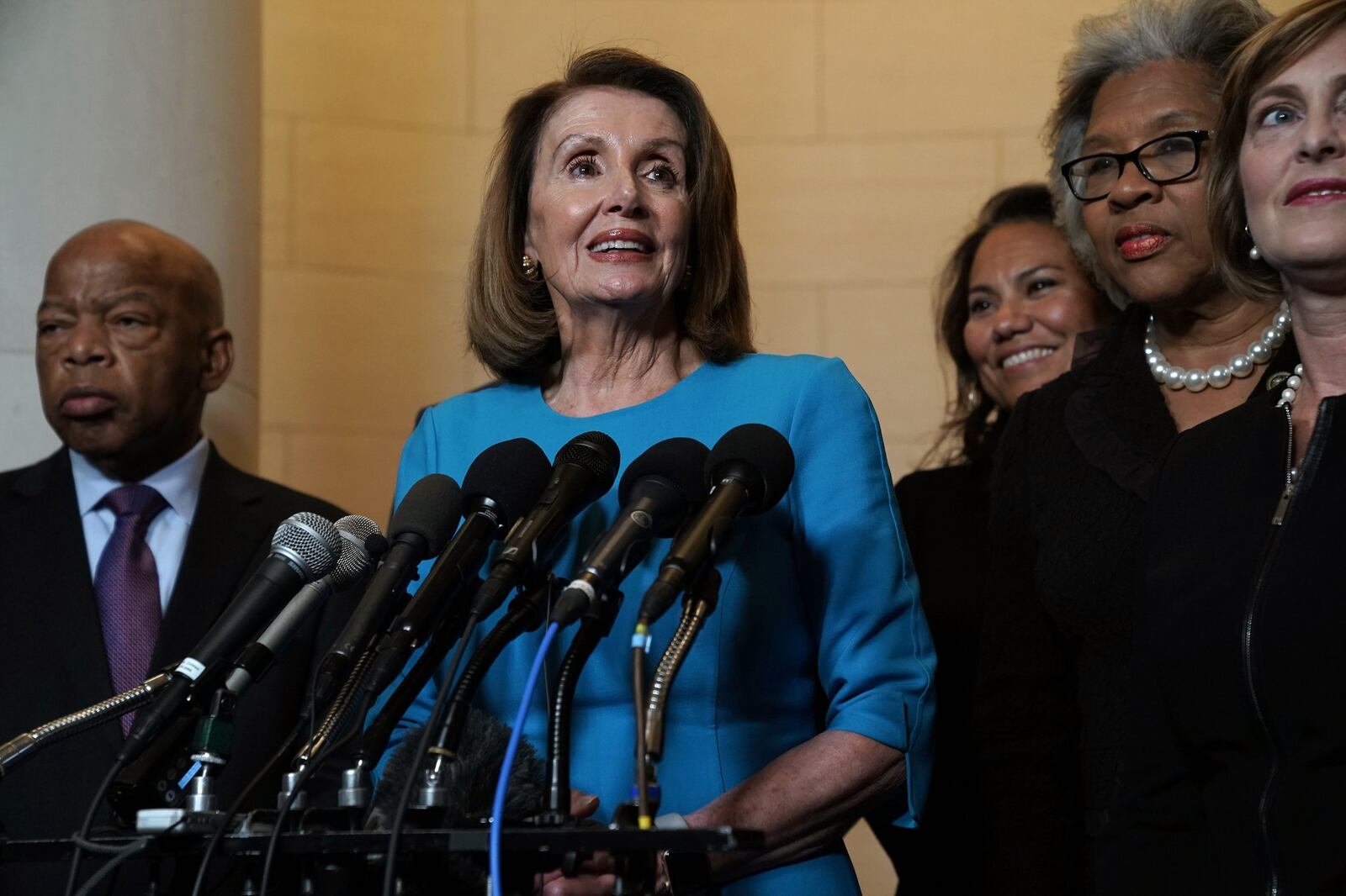 House Speaker Nancy Pelosi, D-Calif., stands next to Dayton-native and Columbus-area Congresswoman Joyce Beatty. (Photo by Alex Wong/Getty Images)