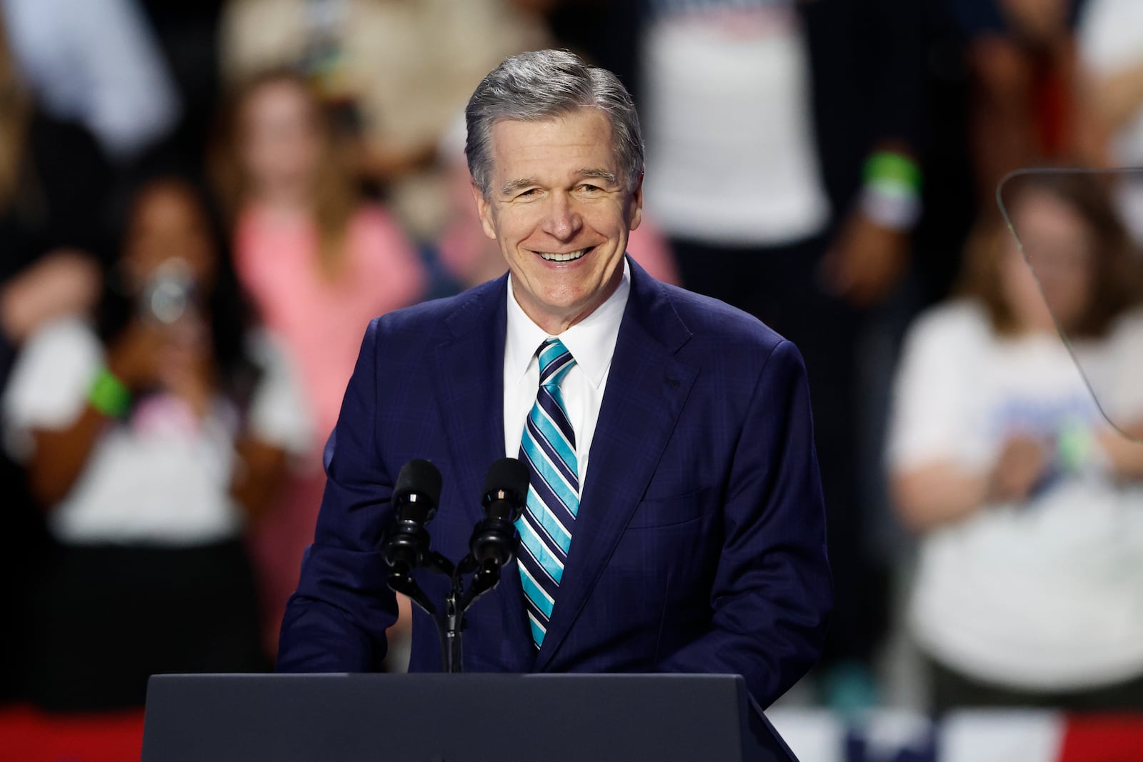 FILE - North Carolina Gov. Roy Cooper speaks at a campaign event in Charlotte, N.C., Sept. 12, 2024. (AP Photo/Nell Redmond, File)