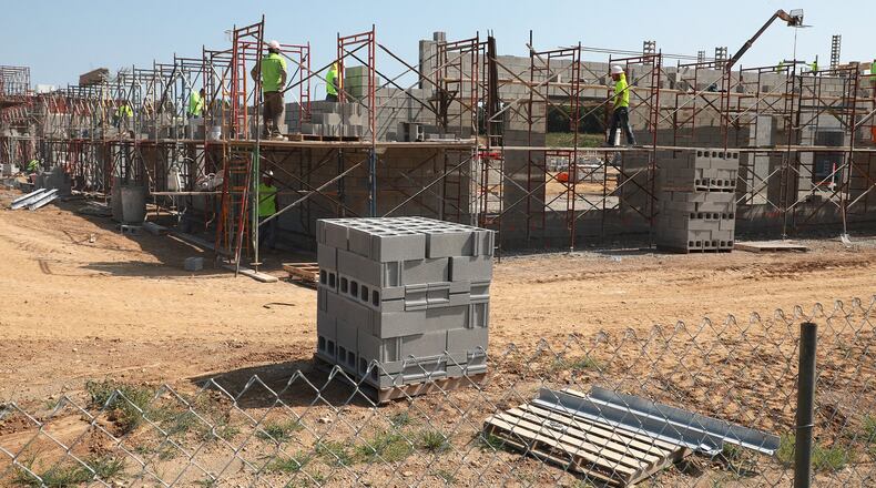 Construction continues on the Greenon School Friday, Aug. 2, 2019. BILL LACKEY/STAFF