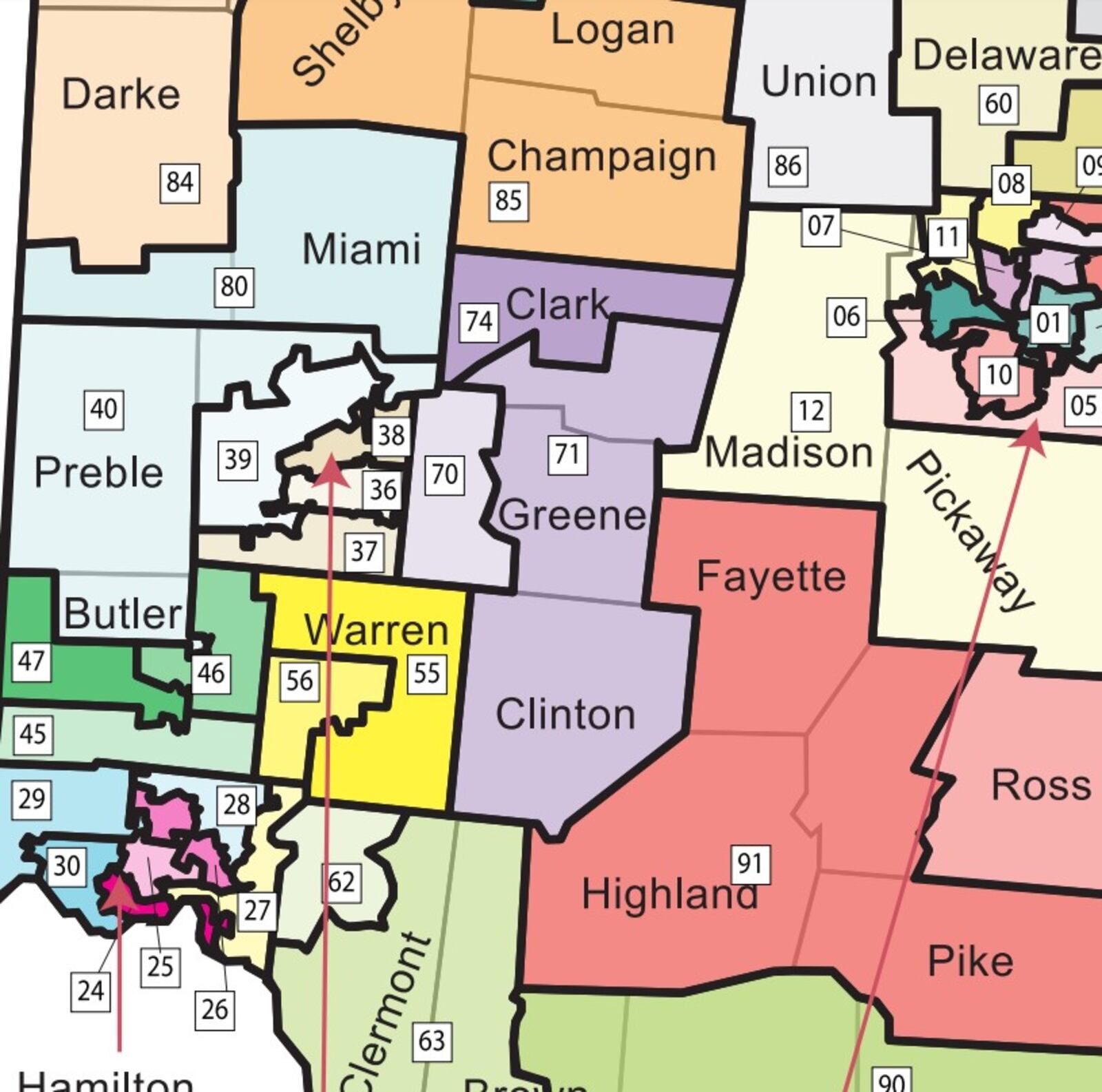 The district map Ohio voters will vote along on Nov. 8. 
District 70 covers western Greene County. District 71 runs from southern Clark County, across eastern Greene County to all of Clinton County.