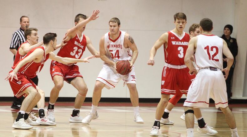 Wittenberg’s Connor Seipel looks for a shot against Wabash on Wednesday, Feb. 13, 2019, at Pam Evans Smith Arena in Springfield. David Jablonski/Staff