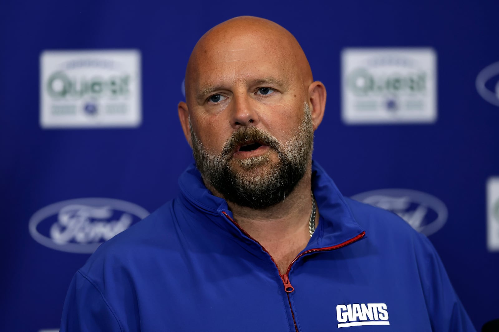 New York Giants head coach Brian Daboll speaks to the media during Back Together Weekend at the team's NFL football training camp, Sunday, July 27, 2025, in East Rutherford, N.J. (AP Photo/Adam Hunger)