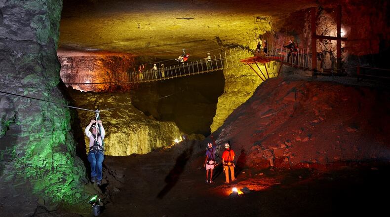 Ziplining in the Louisville Mega Caverns. GREATER LOUISVILLE CONVENTION & VISITORS BUREAU