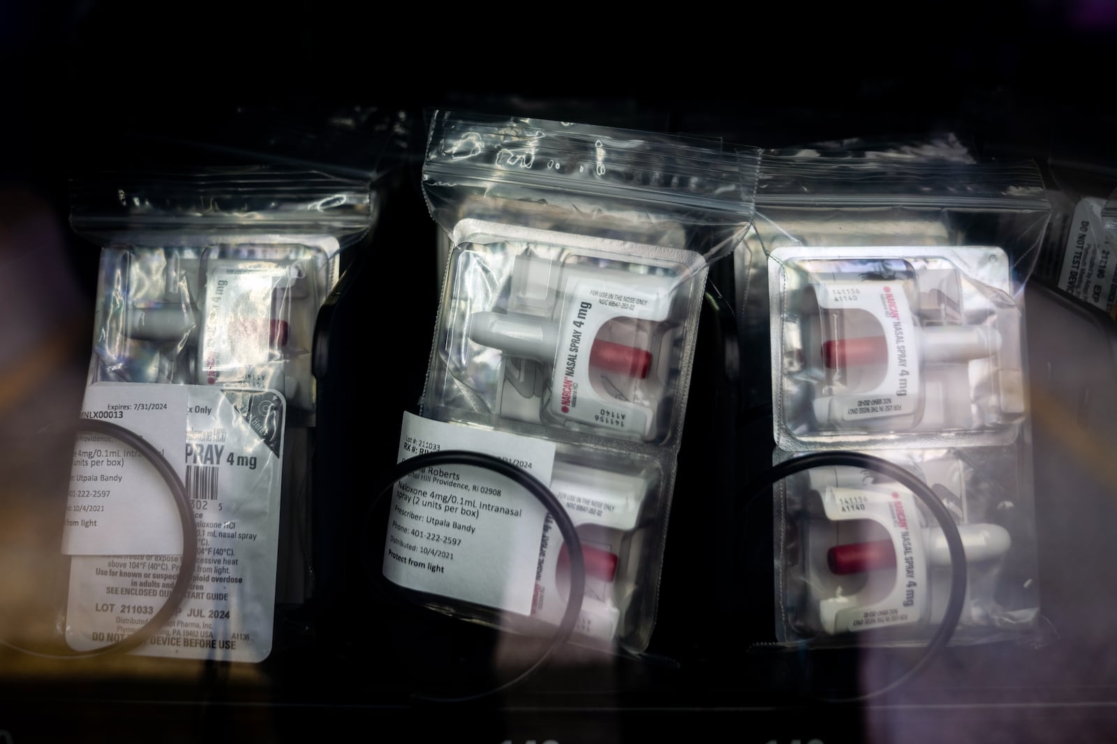 FILE — Doses of Narcan in a vending machine at a safe drug site in Providence, R.I., on Aug. 17, 2022. Narcan, a prescription nasal spray that reverses opioid overdoses, can now be sold over the counter, the Food and Drug Administration said on Wednesday, March 29, 2023. On Dec. 5, 2025, the Clark County Combined Health District installed its own Narcan vending machine at The health district also added a Narcan vending machine at the Salvation Army in Springfield, 15 S. Plum St., where people can access Narcan at no cost. (Erin Schaff/The New York Times)