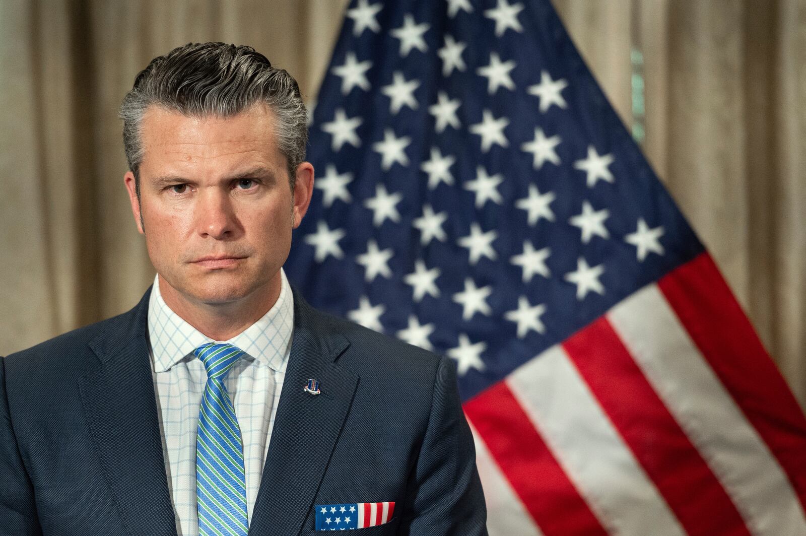 Secretary of Defense Pete Hegseth makes remarks during a meeting with the Defense Ministers of Estonia, Latvia and Lithuania, at the Pentagon in Washington, Friday, July 25, 2025. (AP Photo/Cliff Owen)