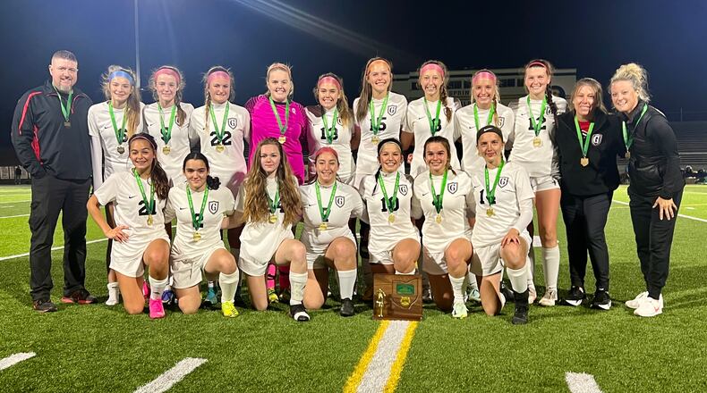 The Greenon High School girls soccer team poses for a photo after its 2-0 D-III district final match victory over Anna on Oct. 29 at Springfield High School. CONTRIBUTED PHOTO BY MICHAEL COOPER
